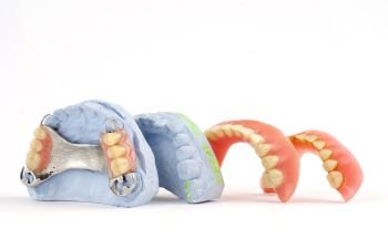 A set of dentures on a white background.