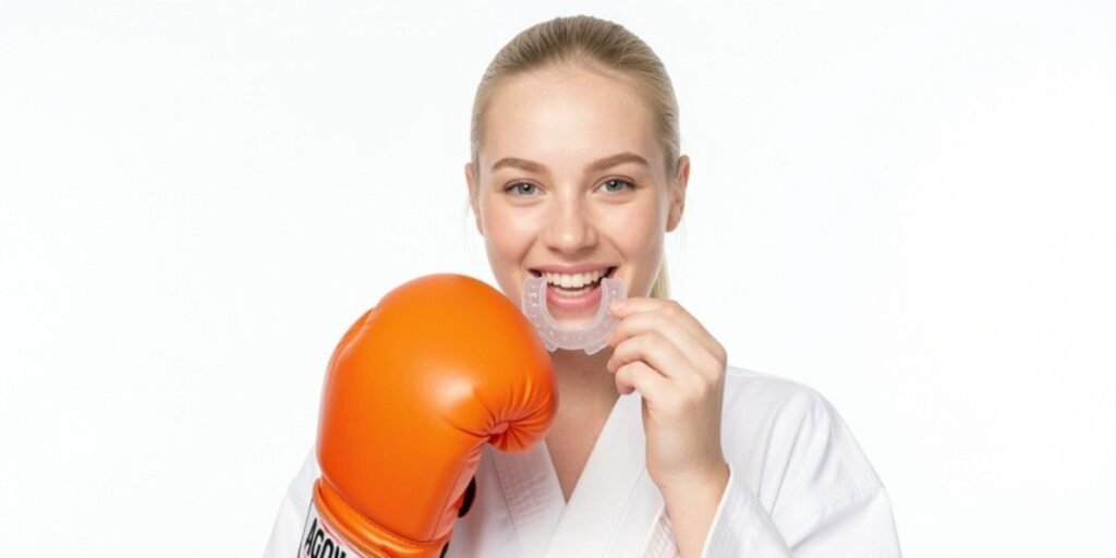 Athlete wearing athletic mouthguard   Acworth sports safety