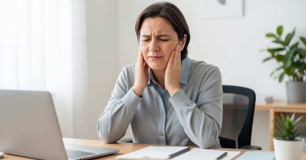 Woman with TMJ pain in Riverwood GA